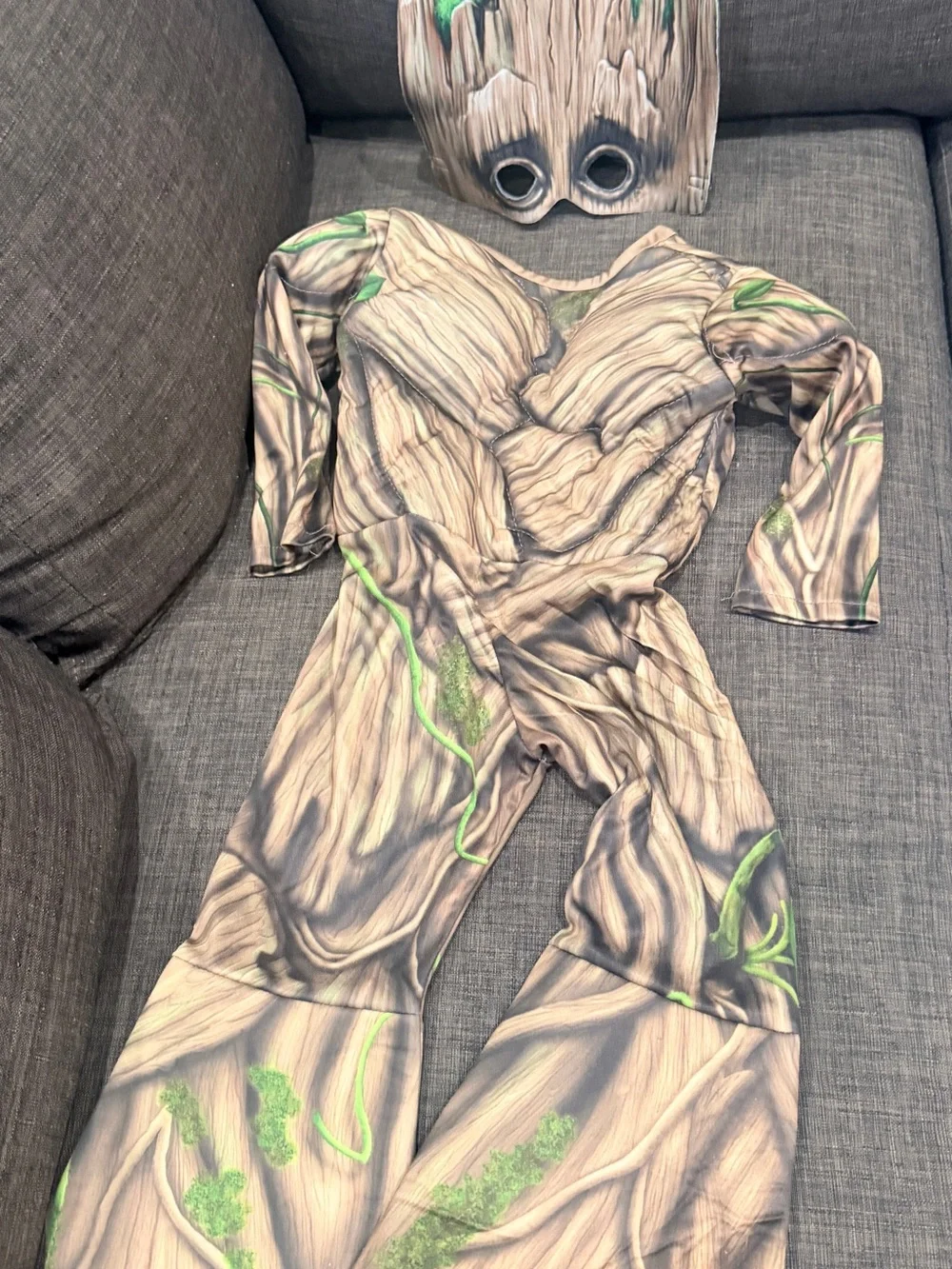 I am Groot size 2T - Tree Bark Costume Jumpsuit with Mask - Green Accent
